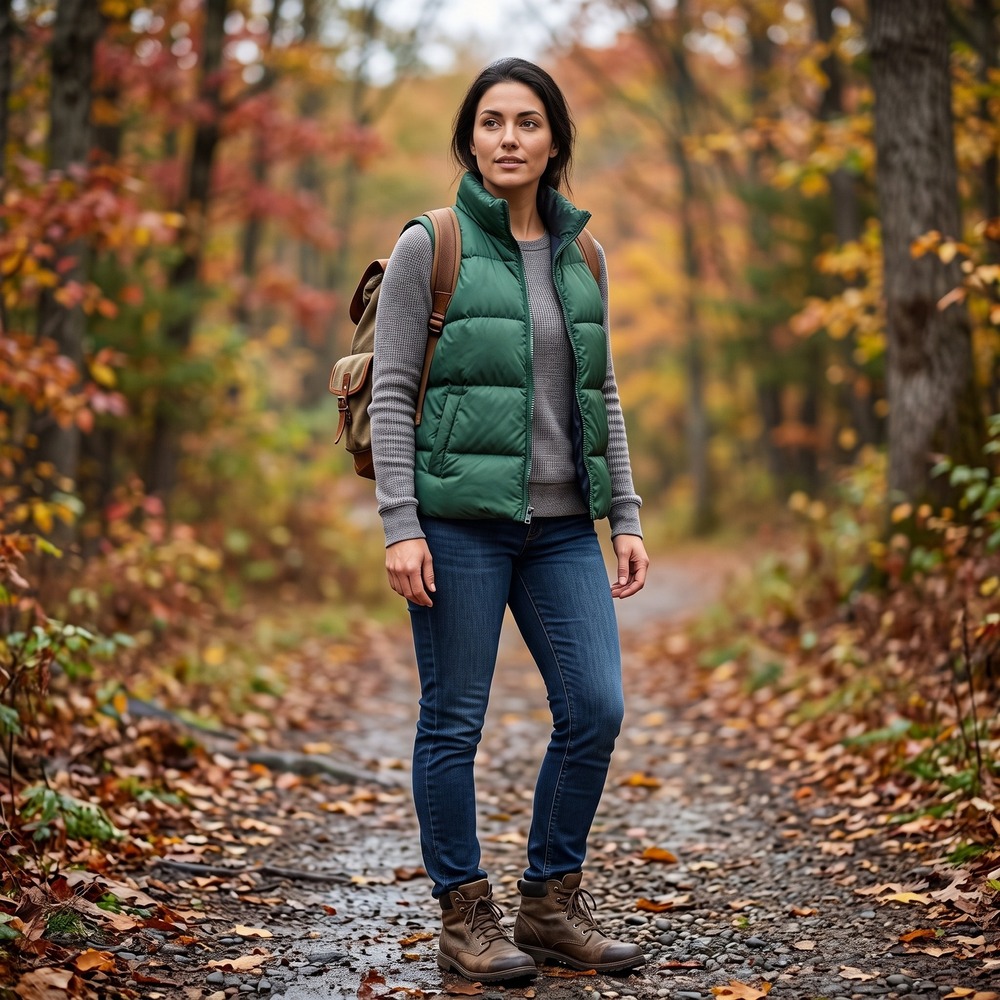 Old Navy Puffer Vest Women L Green Water-Resistant Quilted Jacket